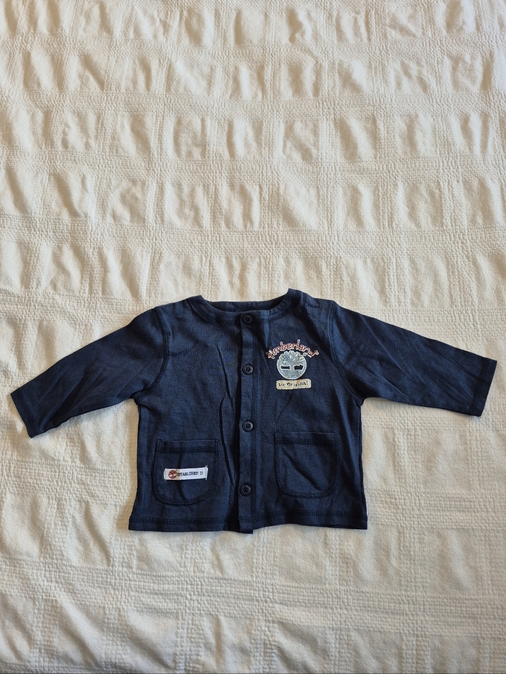 Timberland boys 3-6 months 3/4 sleeve blue button up shirt EUC
